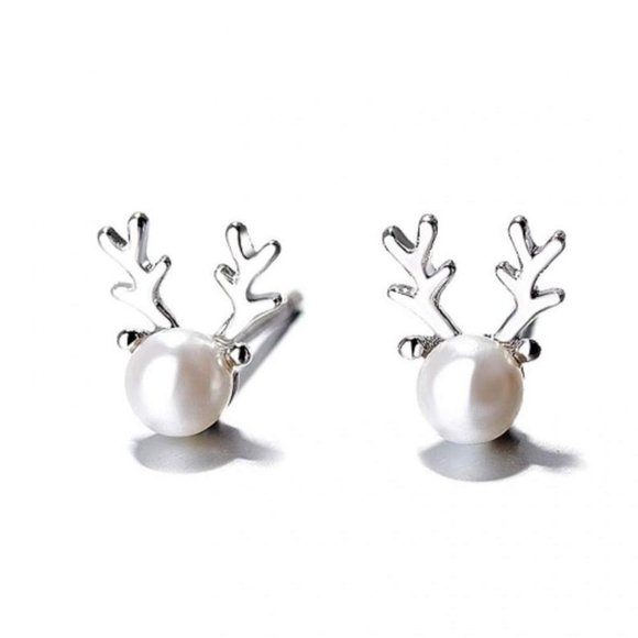 Last One Miniature Pearl Reindeer Earrings - Picture 3 of 3